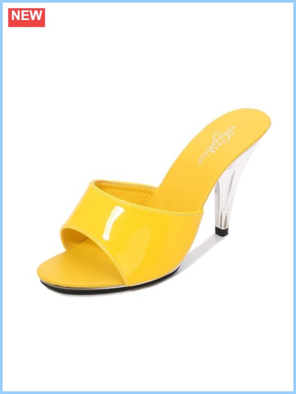 Women's Patent Leather Peep Toe Stiletto Slide Sandals Slip-On Mules